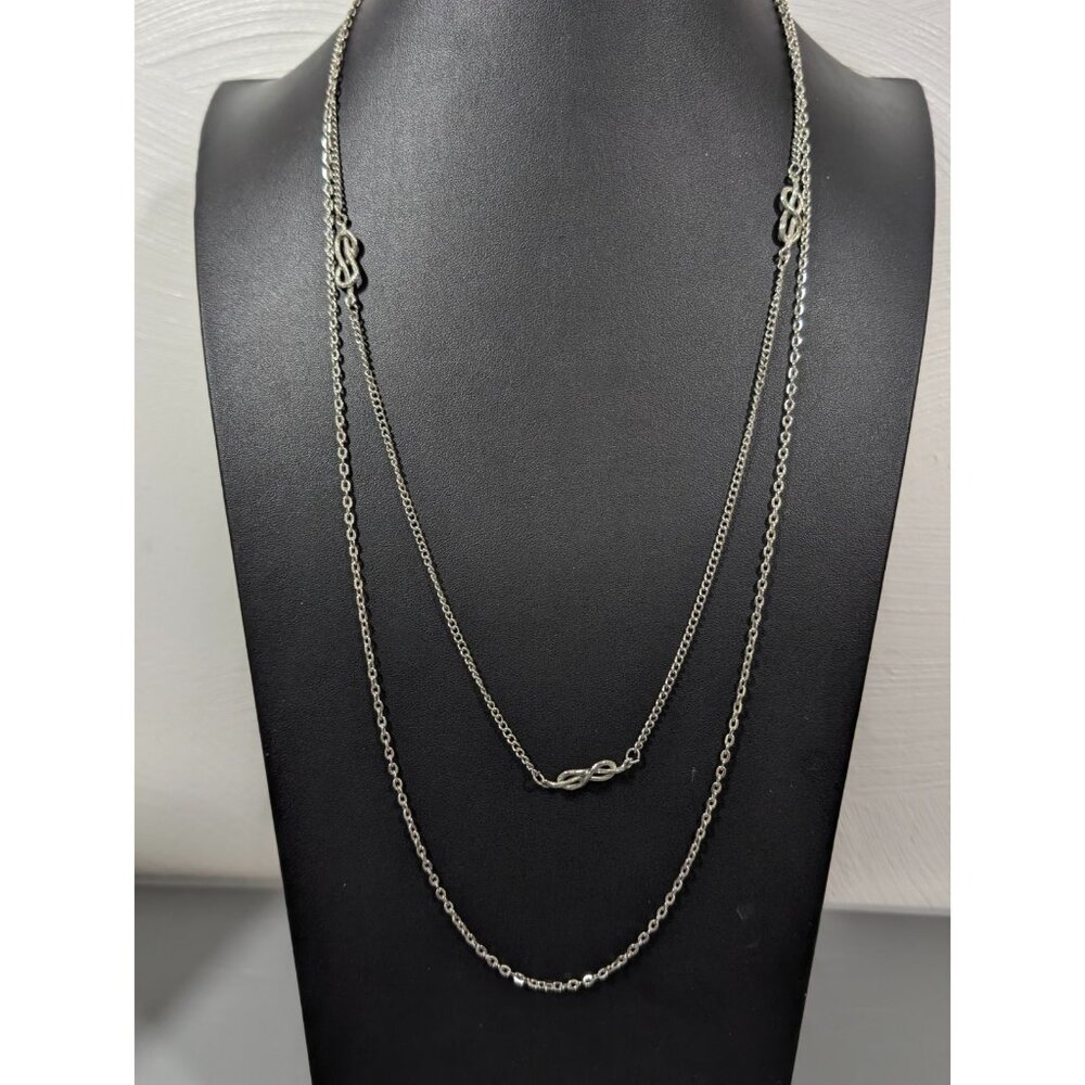 Vintage Silver Tone Love Knot Infinity Long Layered Chain‎ Necklace 24 in